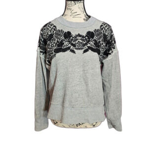 Madewell embroidered beaded gray Cotton black sweatshirt sweater XS casual